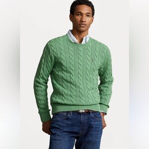 Polo Ralph Lauren Silk Emerald Green Cable Knit Crewneck Sweater size S
